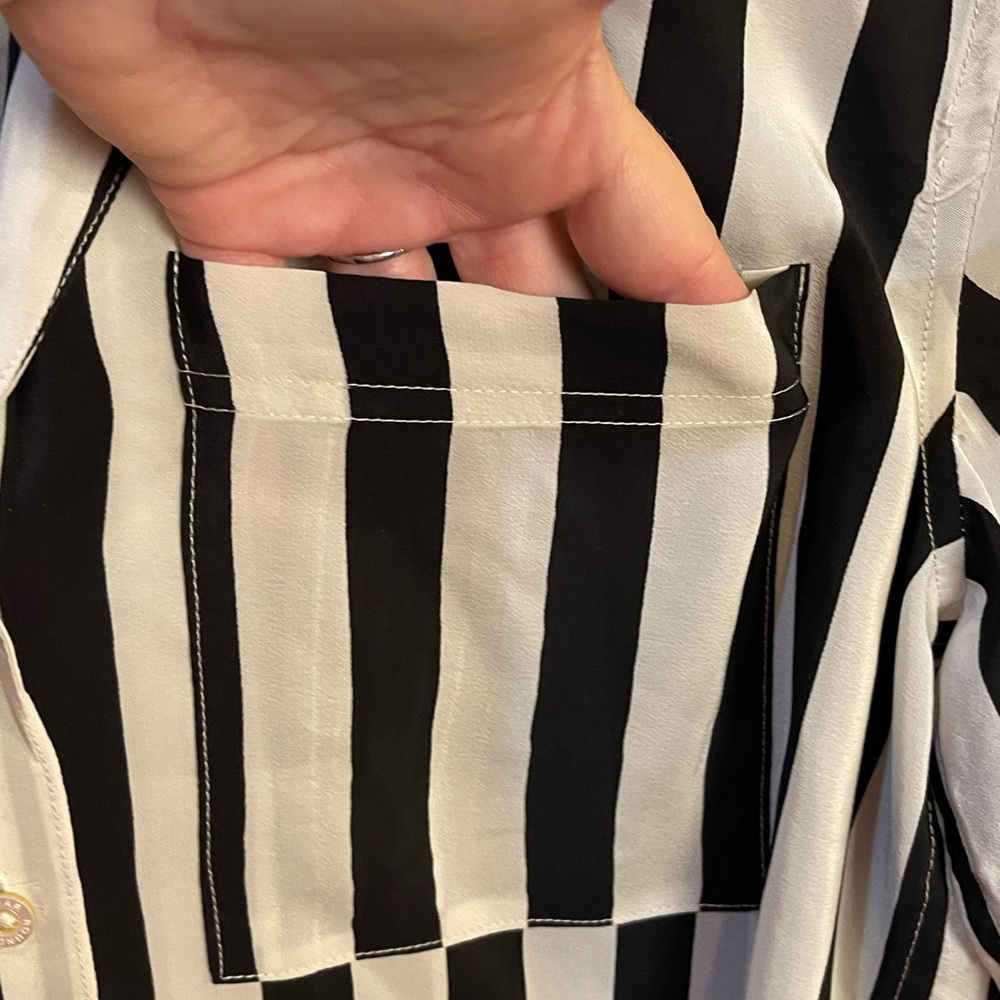 AYR Black and White Vertical Stripe Button-Down Shirt - Picture 3 of 7
